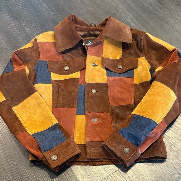 WILSONS MAXIMA insane vintage leather suede corduroy denim patchwork jacket sz S